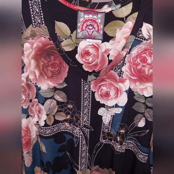 Nice sz L JOHNNY WAS ROSABEL FAVORITE LONG SLEEVE T Shirt Floral Boho Top - Picture 2 of 10